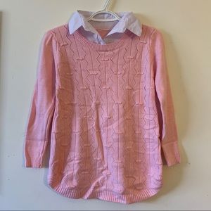 💗🎀 NWOT Pink Sweater w/ Bow Detail & Collared Layer Look